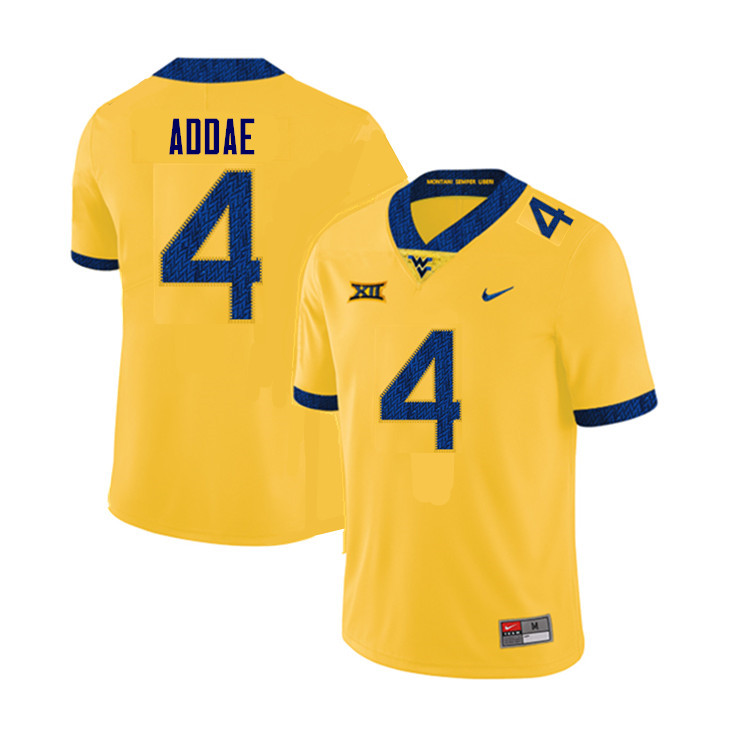 NCAA Men's Alonzo Addae West Virginia Mountaineers Yellow #4 Nike Stitched Football College Authentic Jersey DI23K76JQ